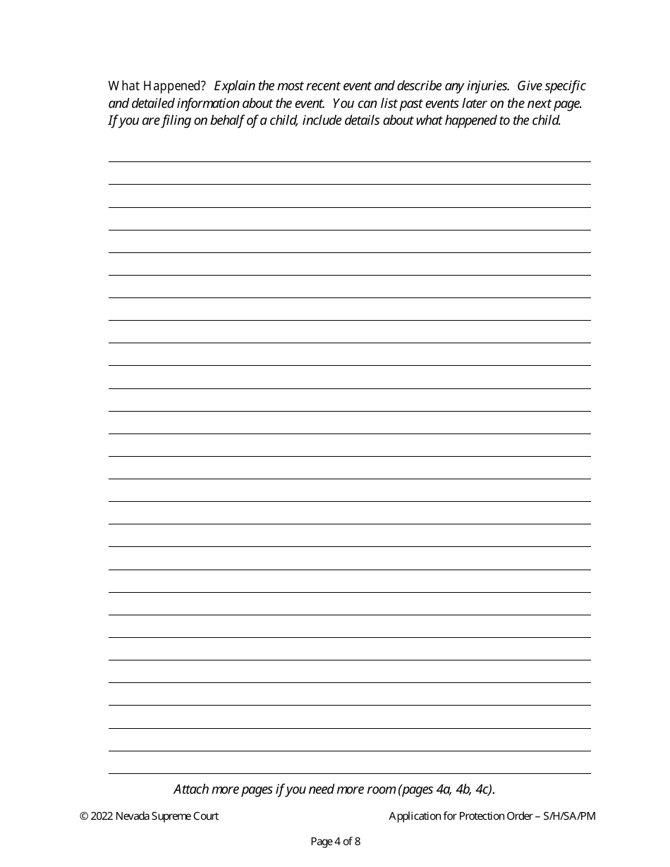 Application for Protection Order Against Stalking / Harassment, Sexual Assault, or Harm to Minors - Nevada, Page 4