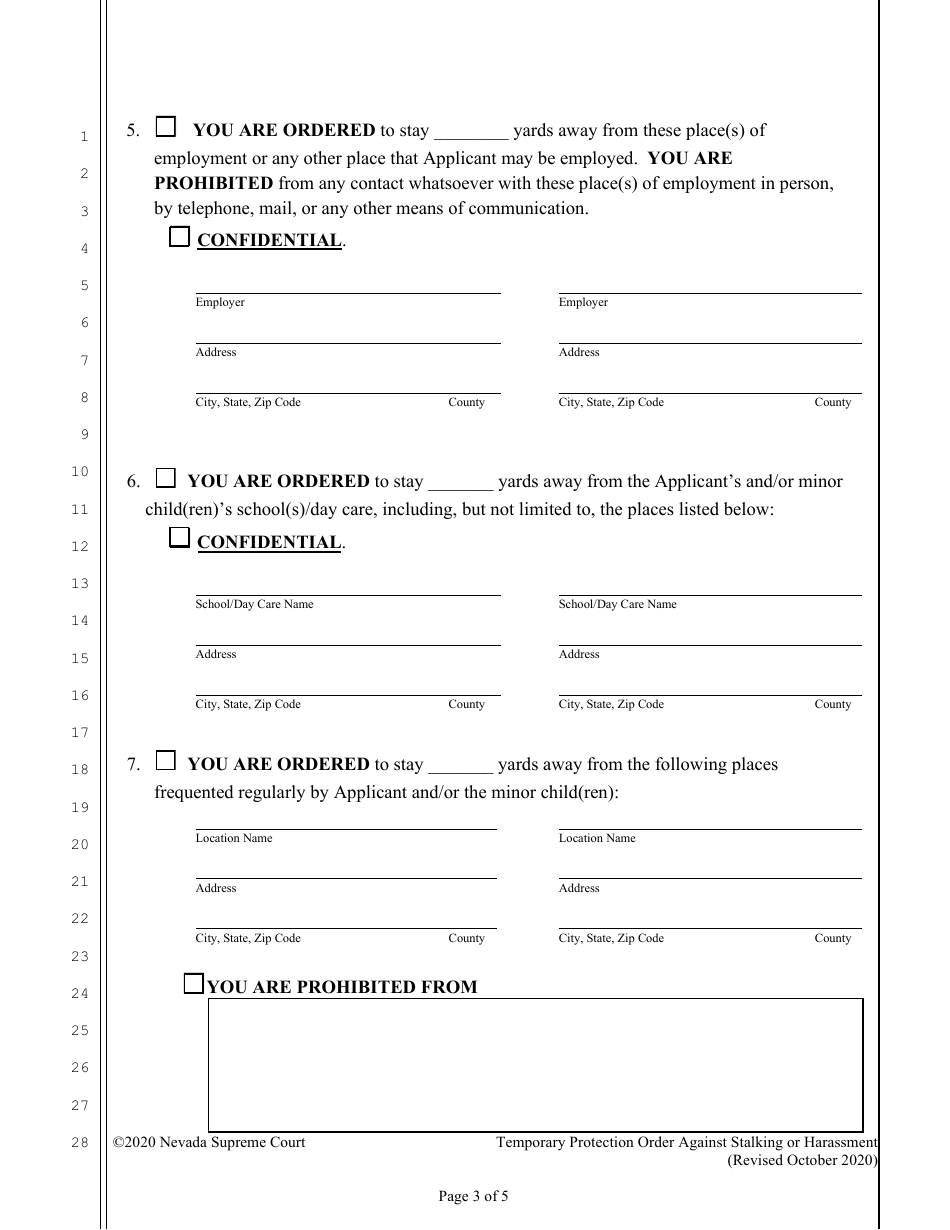 Temporary Protection Order Against Stalking or Harassment - Nevada, Page 3