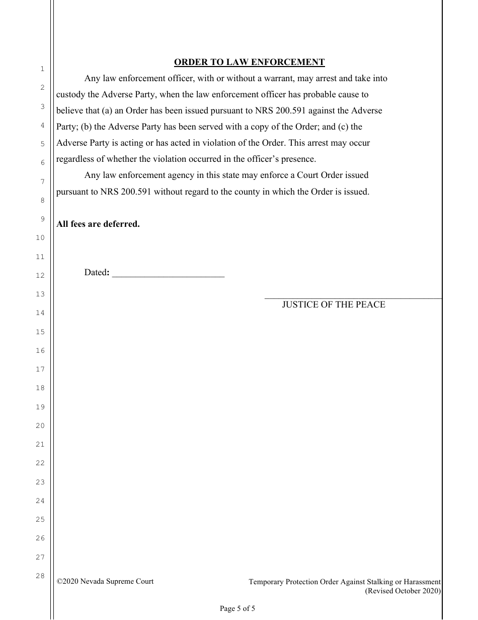 Temporary Protection Order Against Stalking or Harassment - Nevada, Page 5