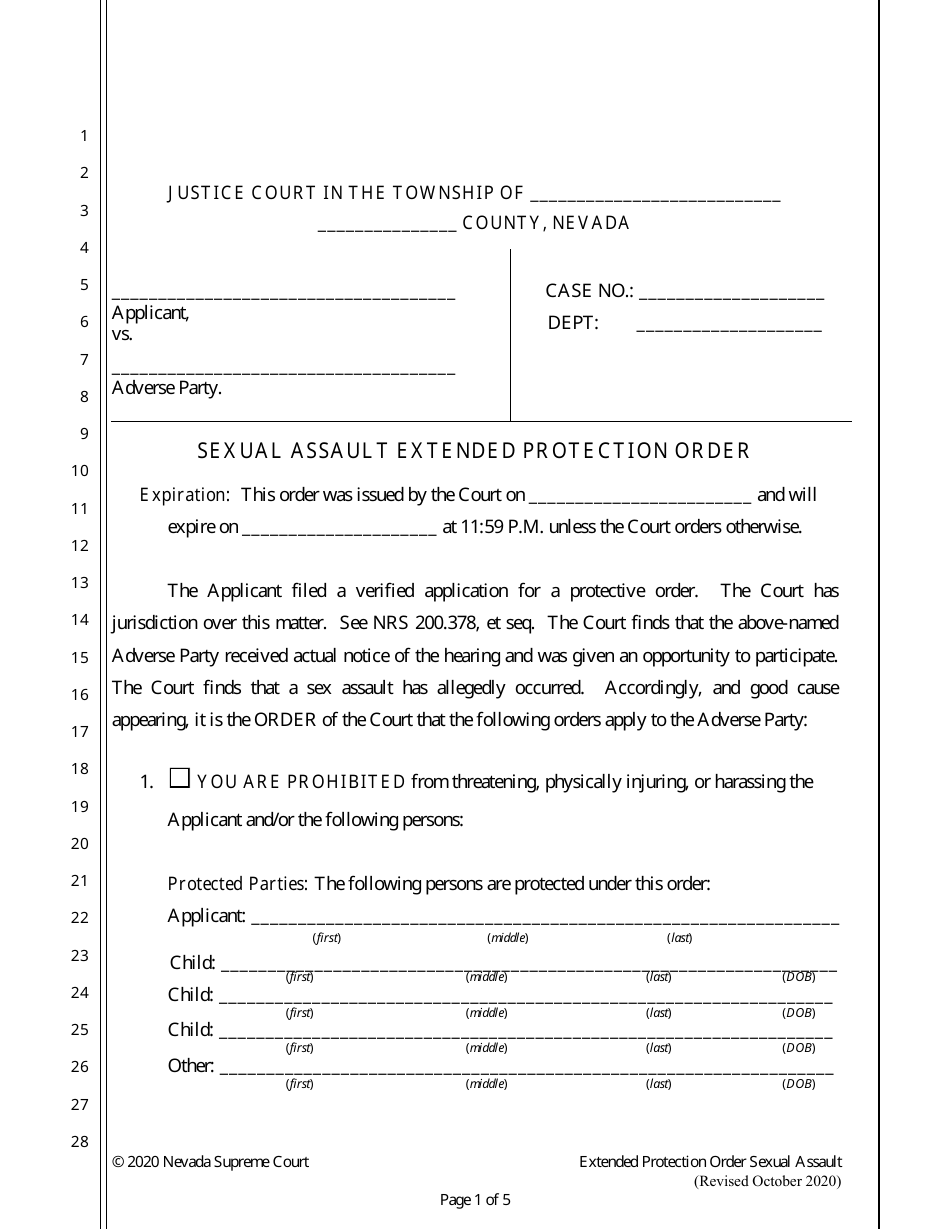 Sexual Assault Extended Protection Order - Nevada, Page 1