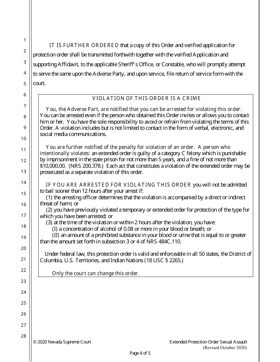 Sexual Assault Extended Protection Order - Nevada, Page 4