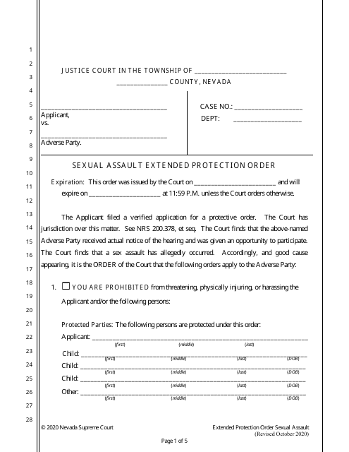 Sexual Assault Extended Protection Order - Nevada Download Pdf