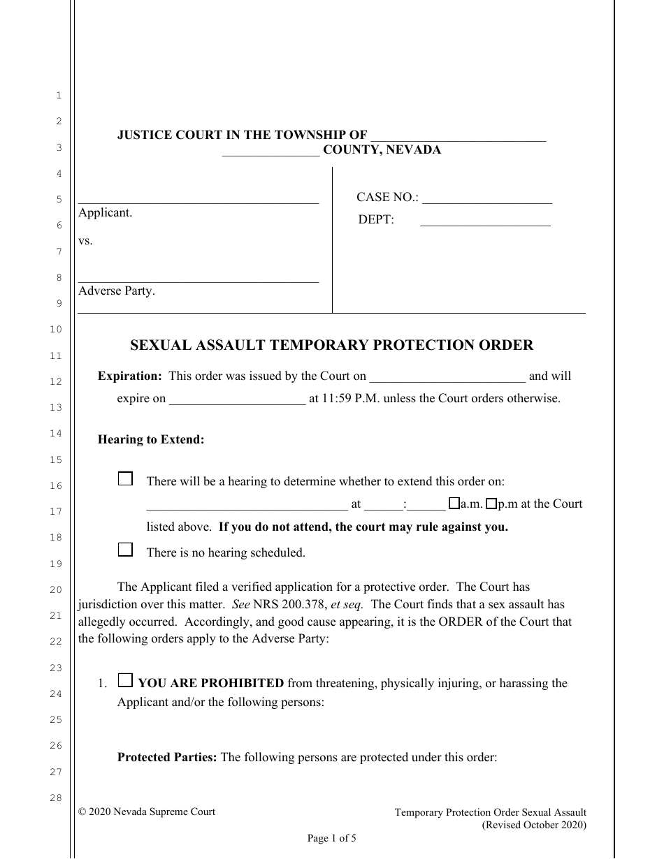 Sexual Assault Temporary Protection Order - Nevada, Page 1
