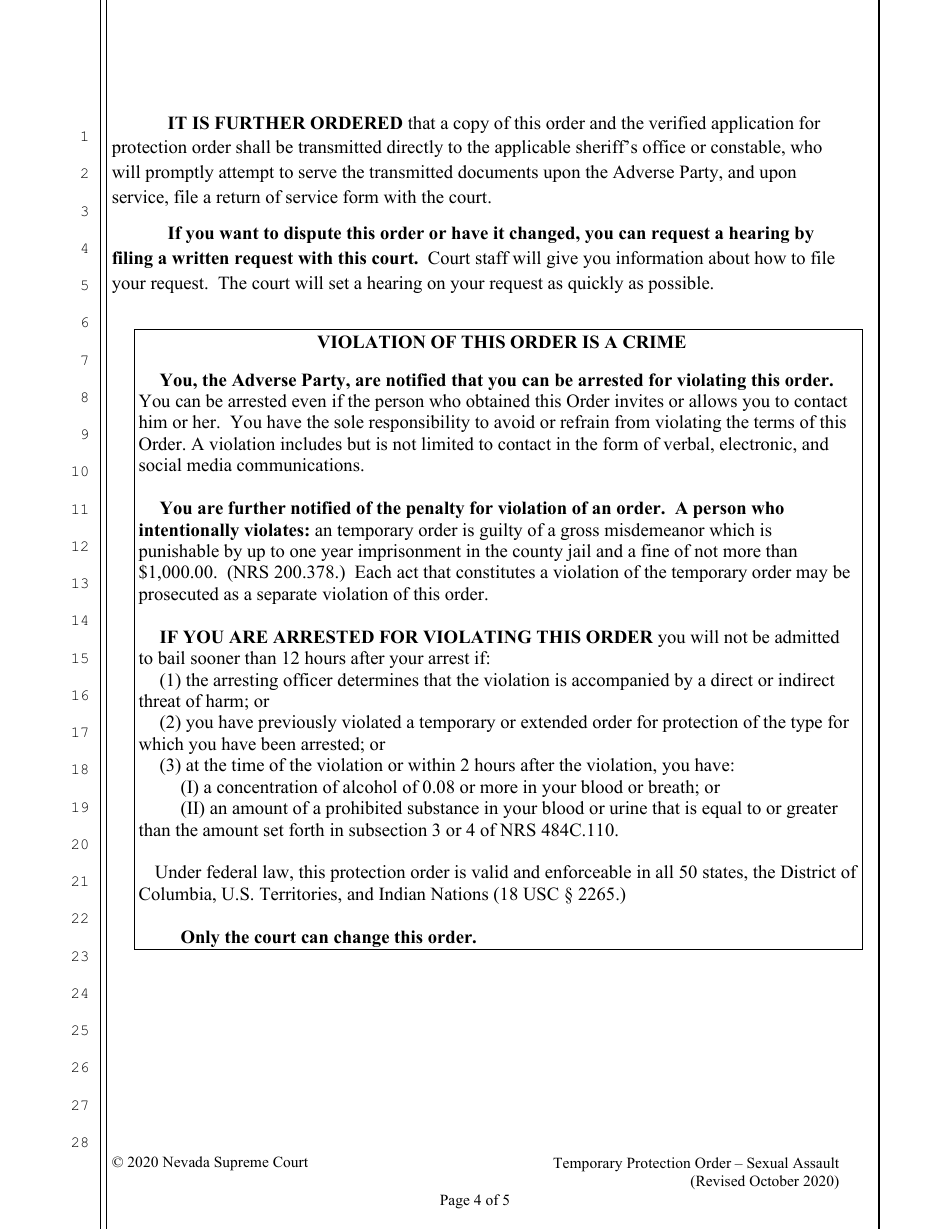 Sexual Assault Temporary Protection Order - Nevada, Page 4