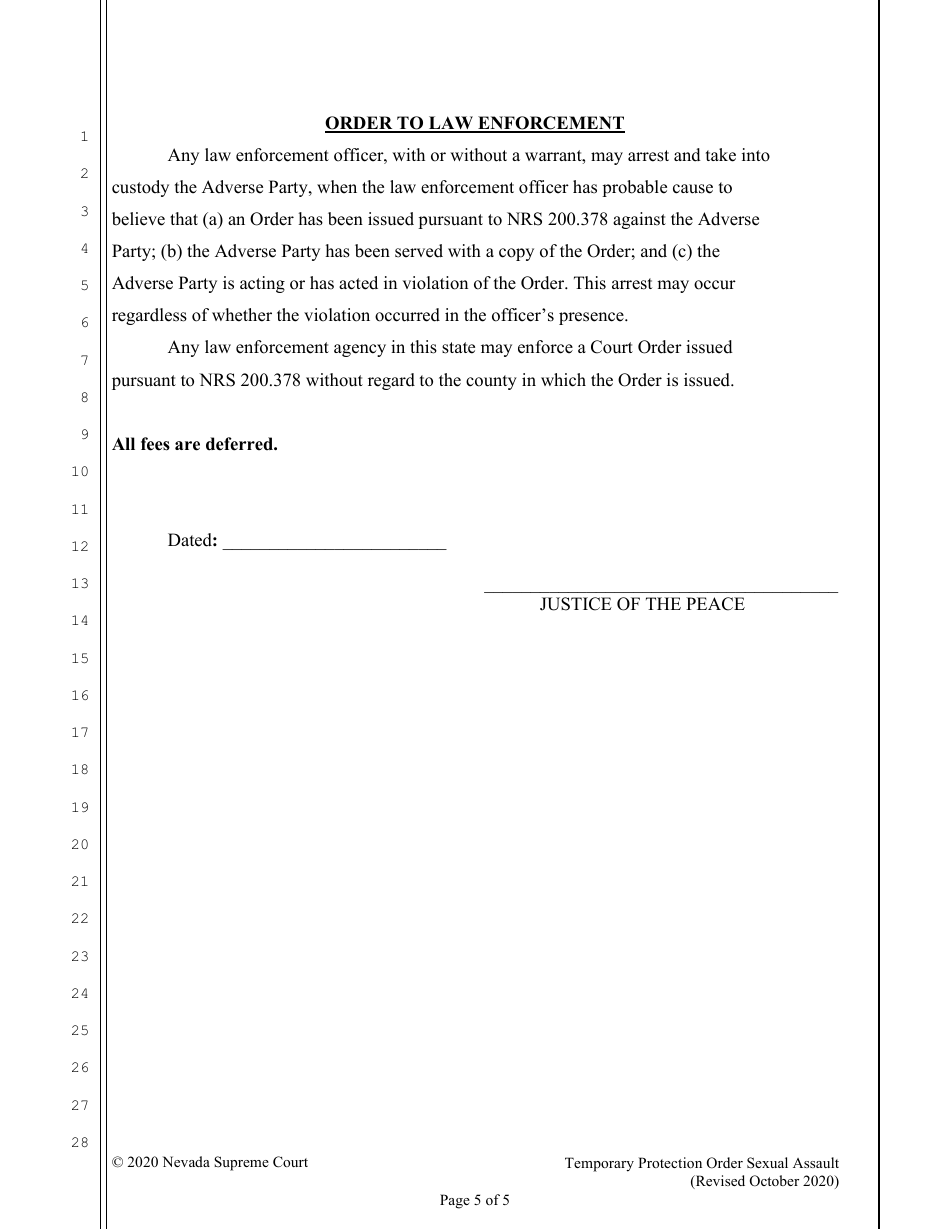 Sexual Assault Temporary Protection Order - Nevada, Page 5