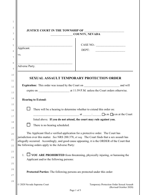 Sexual Assault Temporary Protection Order - Nevada Download Pdf