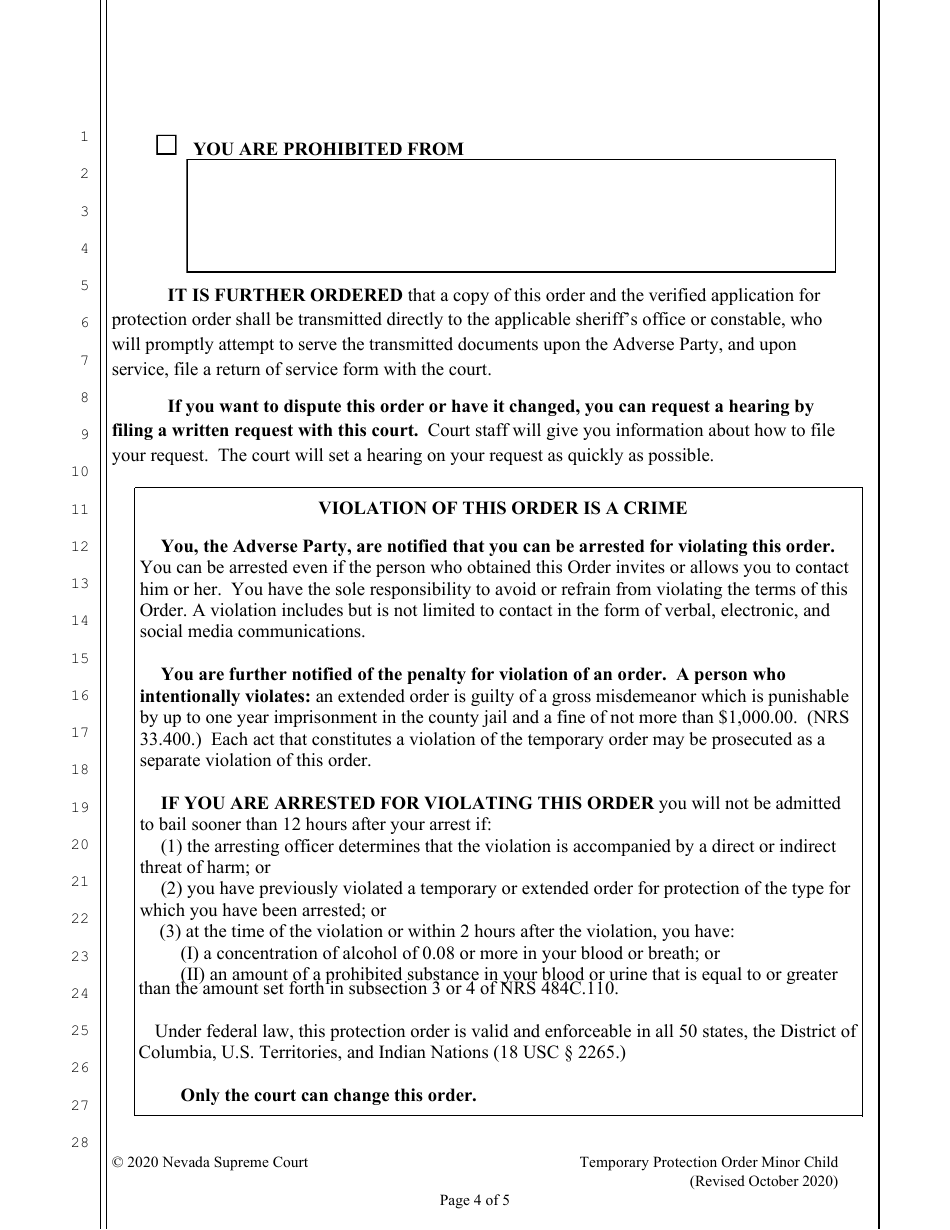 Temporary Protection Order on Behalf of Minor Child - Nevada, Page 4