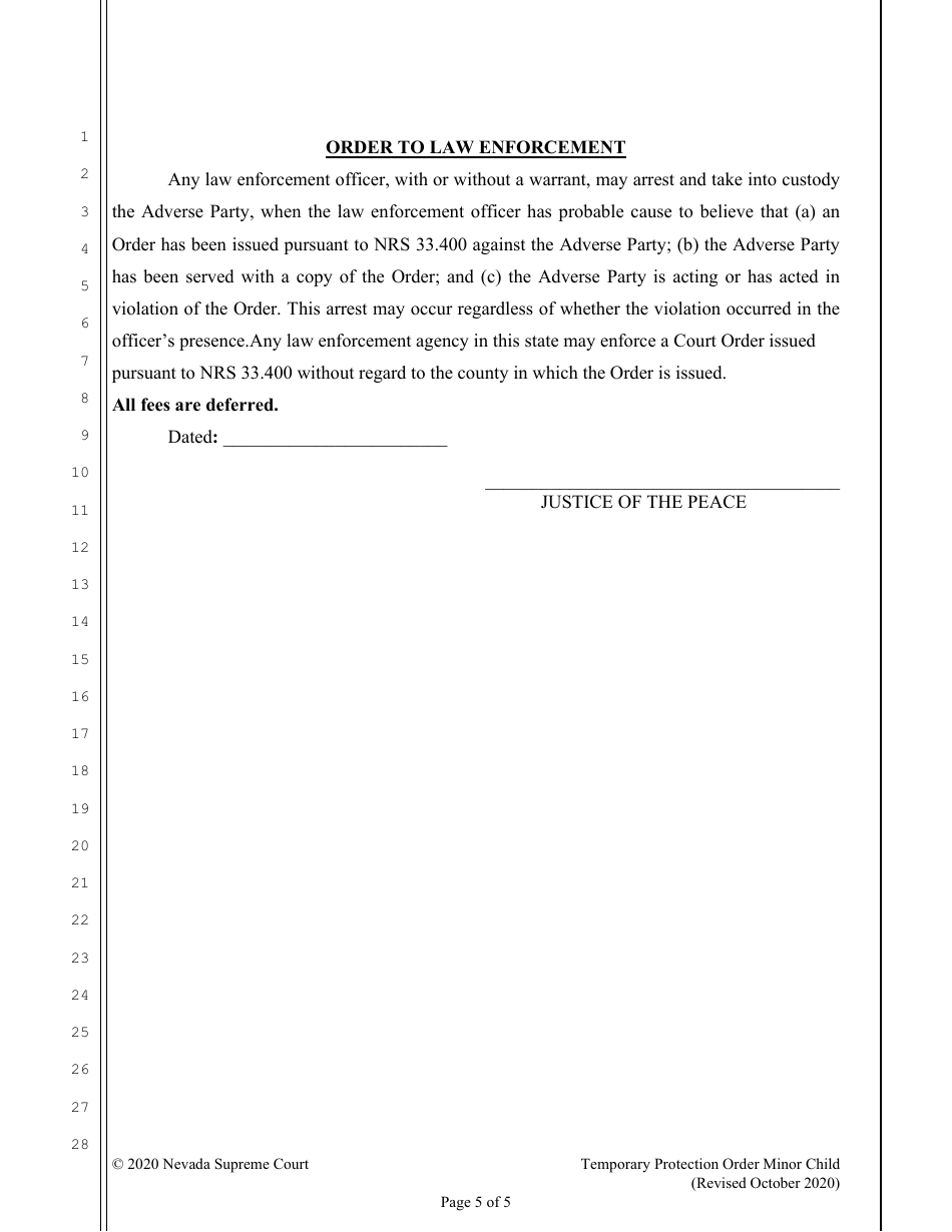 Temporary Protection Order on Behalf of Minor Child - Nevada, Page 5