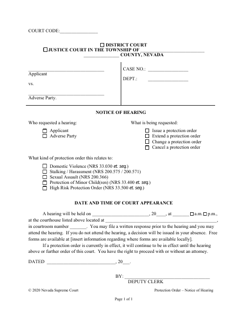 Notice of Hearing - Nevada Download Pdf