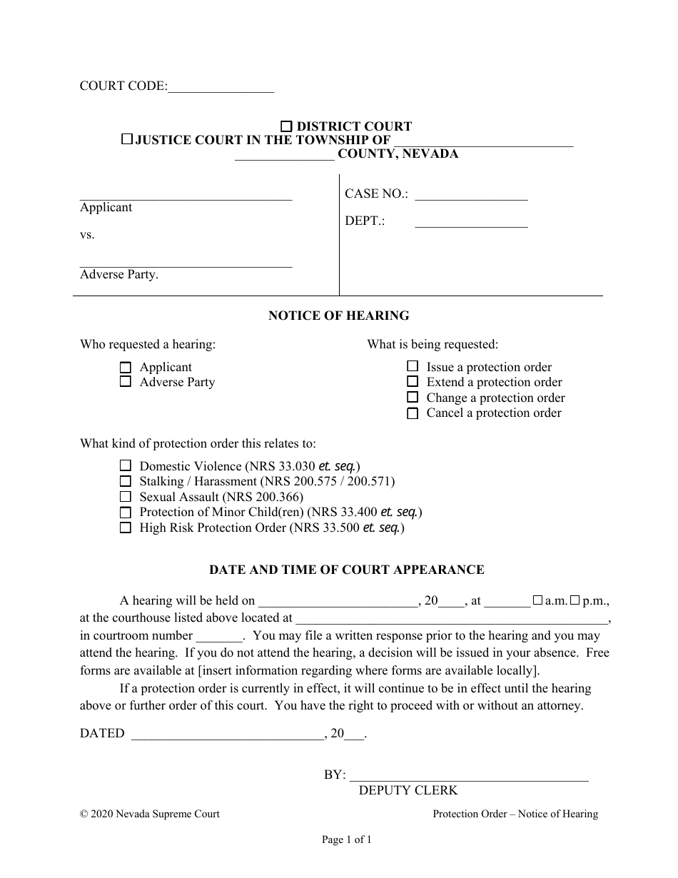 Nevada Notice of Hearing - Fill Out, Sign Online and Download PDF ...