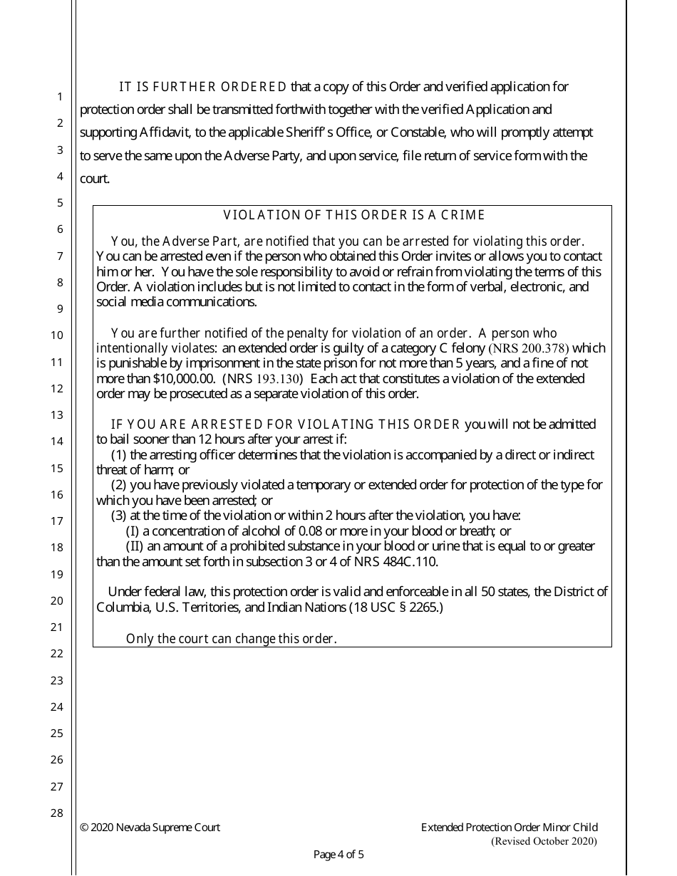 Extended Protection Order on Behalf of Minor Child - Nevada, Page 4