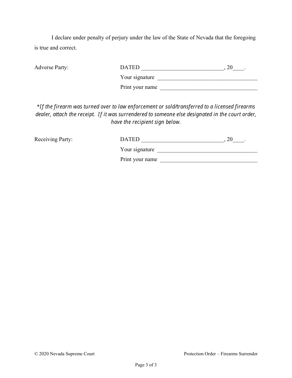 Notice of Surrender of Firearms - Nevada, Page 3