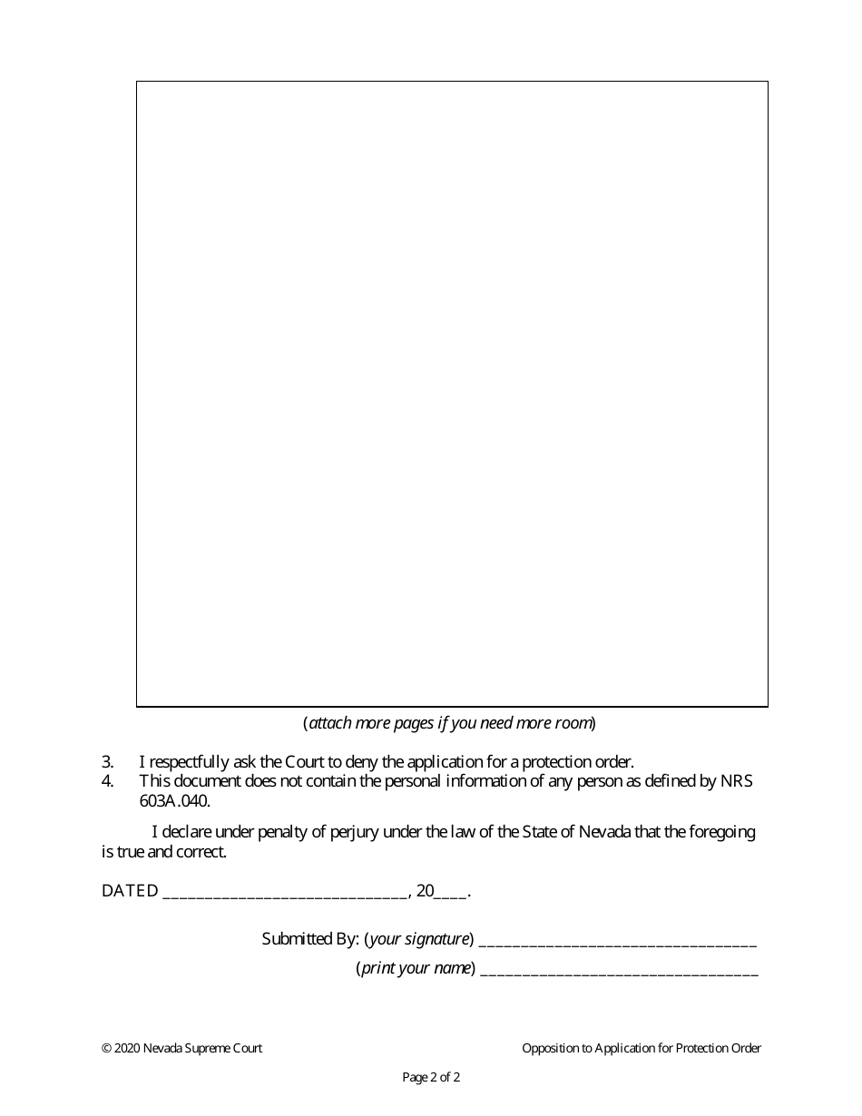 Opposition to Application for Protection Order - Nevada, Page 2