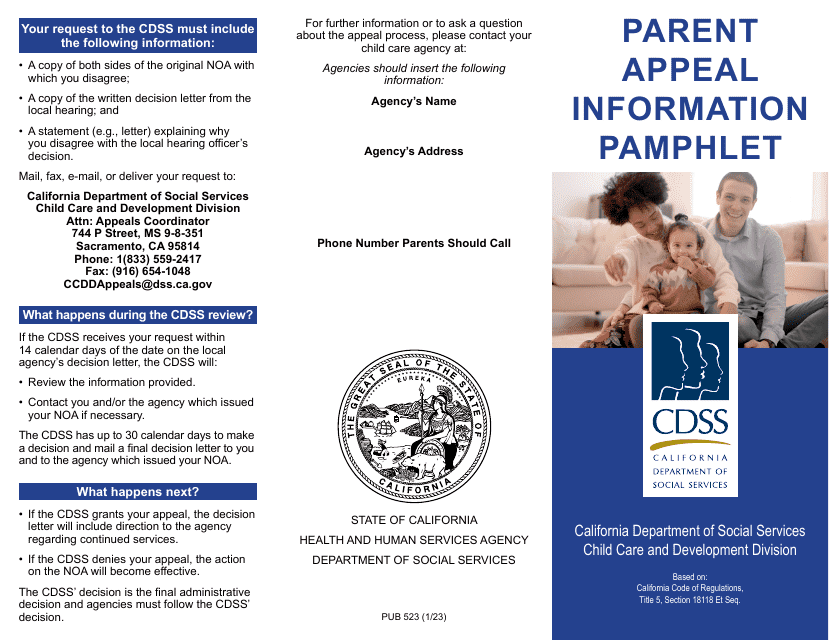 Form PUB523 Parent Appeal Information Pamphlet - California