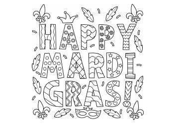 Document preview: Mardi Gras Coloring Page - Happy Mardi Gras