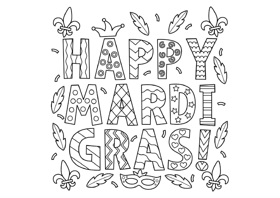 Mardi Gras Coloring Page - Happy Mardi Gras