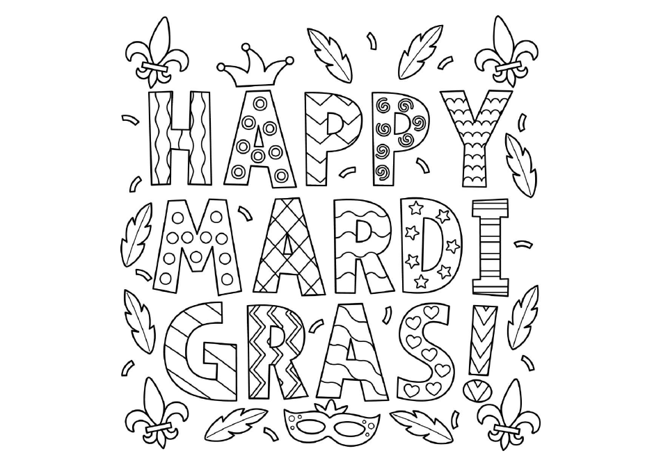 Mardi Gras Coloring Page - Happy Mardi Gras