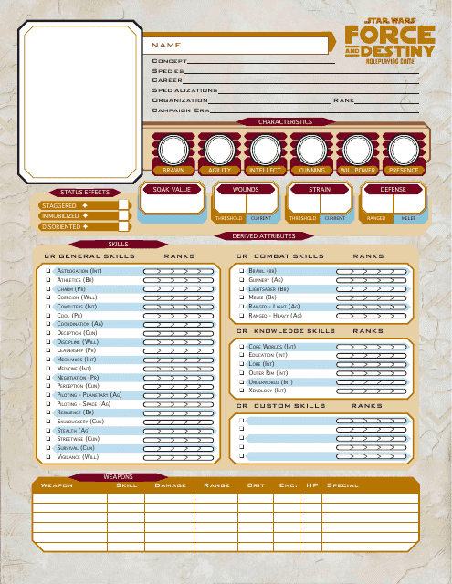 Force and Destiny Character Sheet