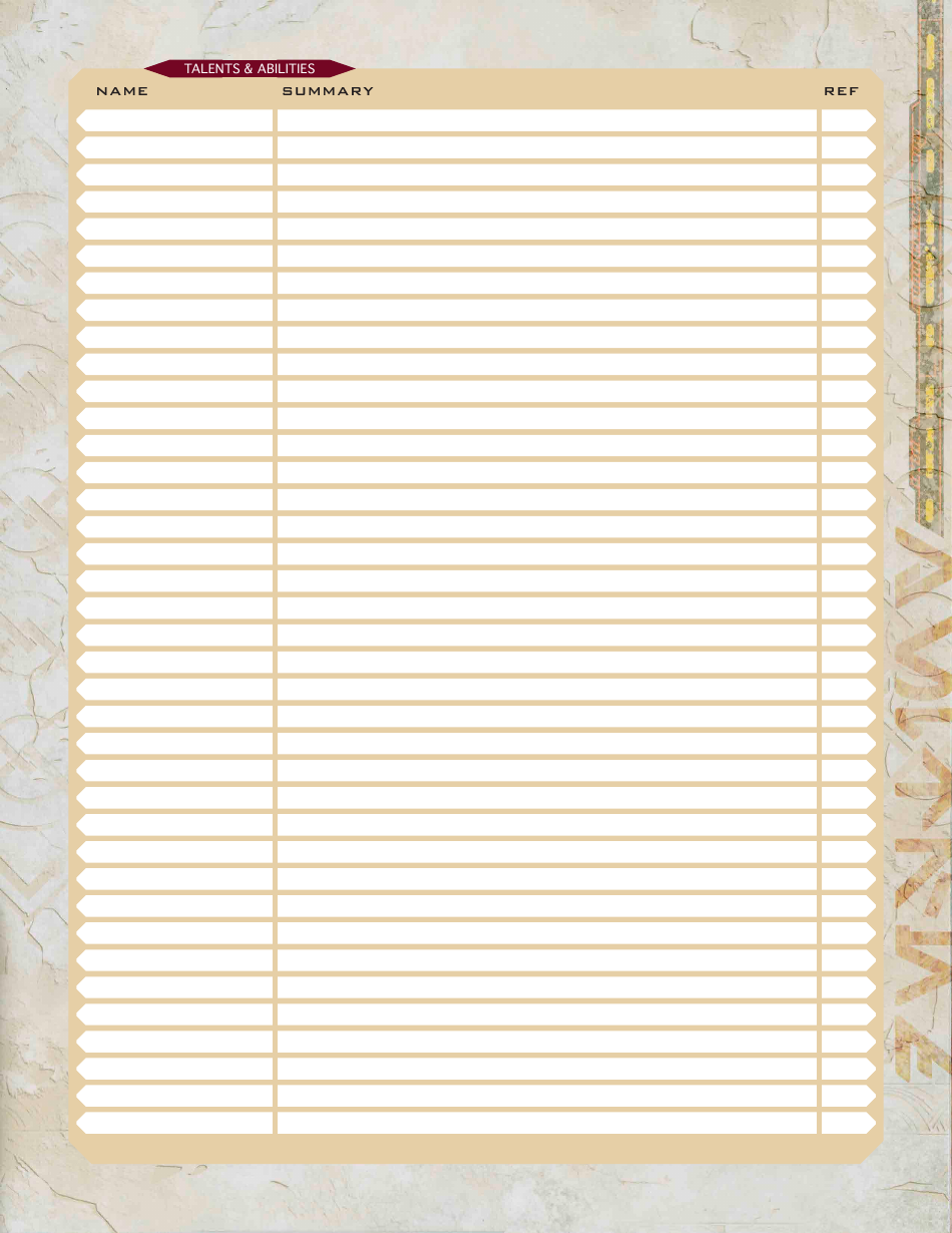 Force and Destiny Character Sheet, Page 3