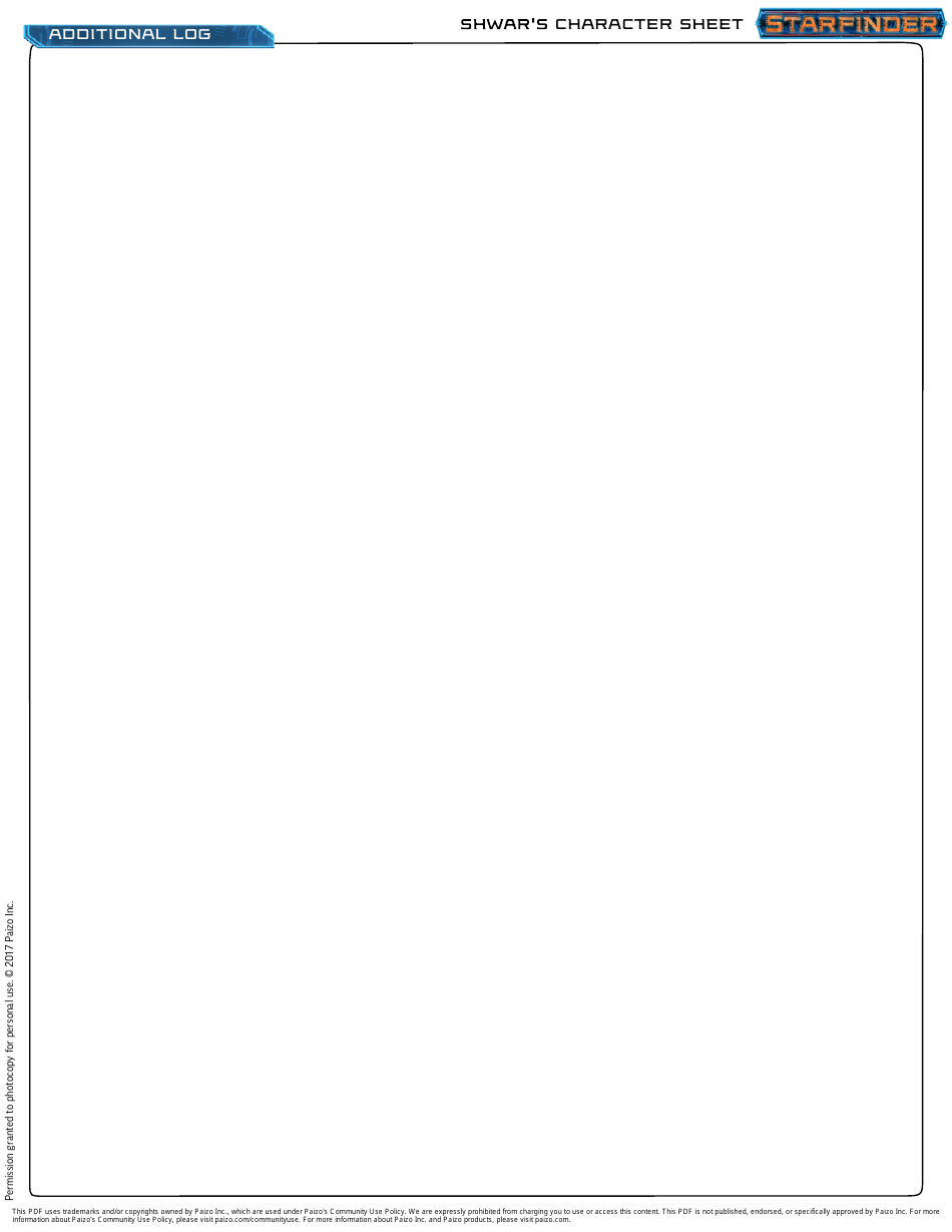 Starfinder Shwars Character Sheet, Page 5