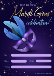 Document preview: Mardi Gras Invitation Template - Violet