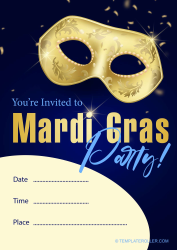 Document preview: Mardi Gras Invitation Template - Gold