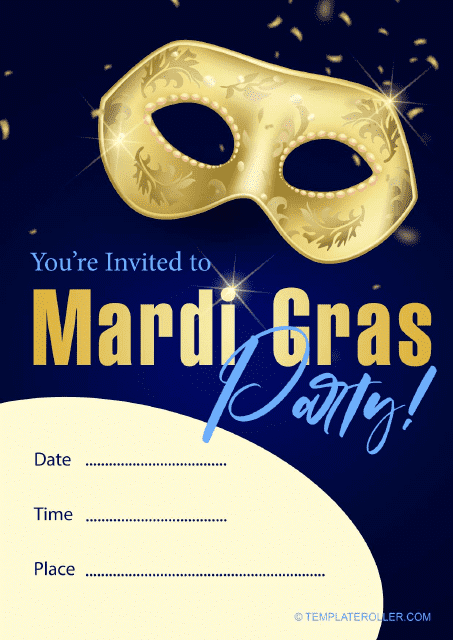 Mardi Gras Invitation template with a dazzling gold design