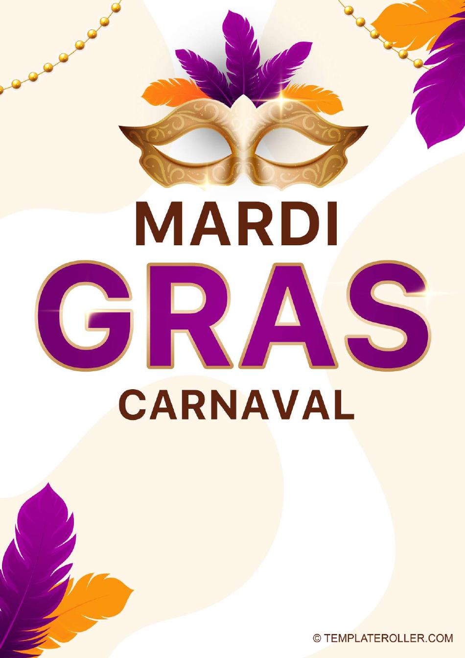 Mardi Gras Masquerades Poster Template with a Beige Background