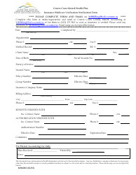 Document preview: Form MHA094 Contra Costa Mental Health Plan Insurance/Medicare Verification Notification Form - Contra Costa County, California
