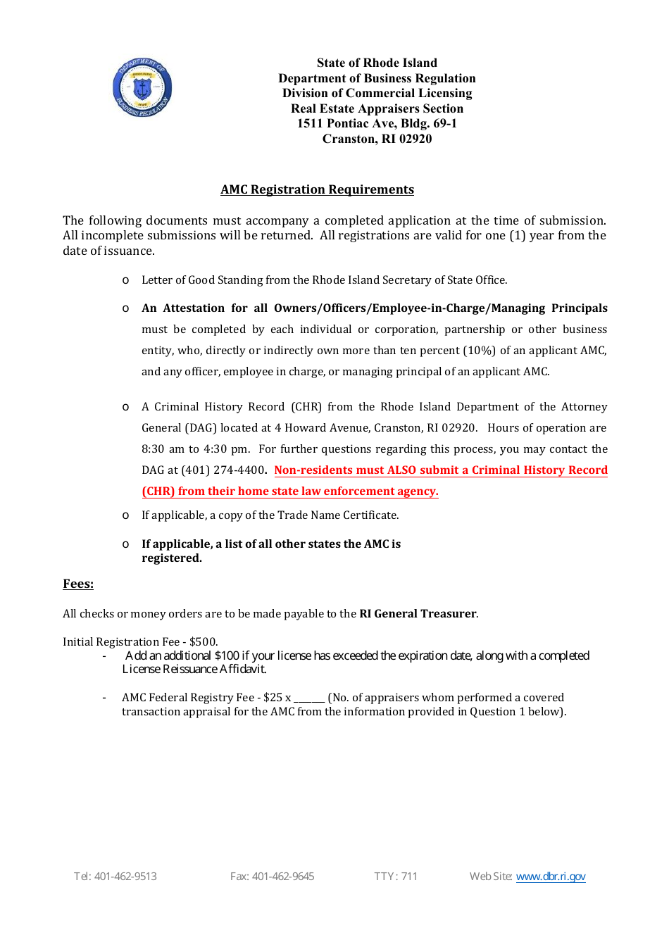 Appraisal Management Company (AMC) Initial / Annual Registration Application - Rhode Island, Page 1