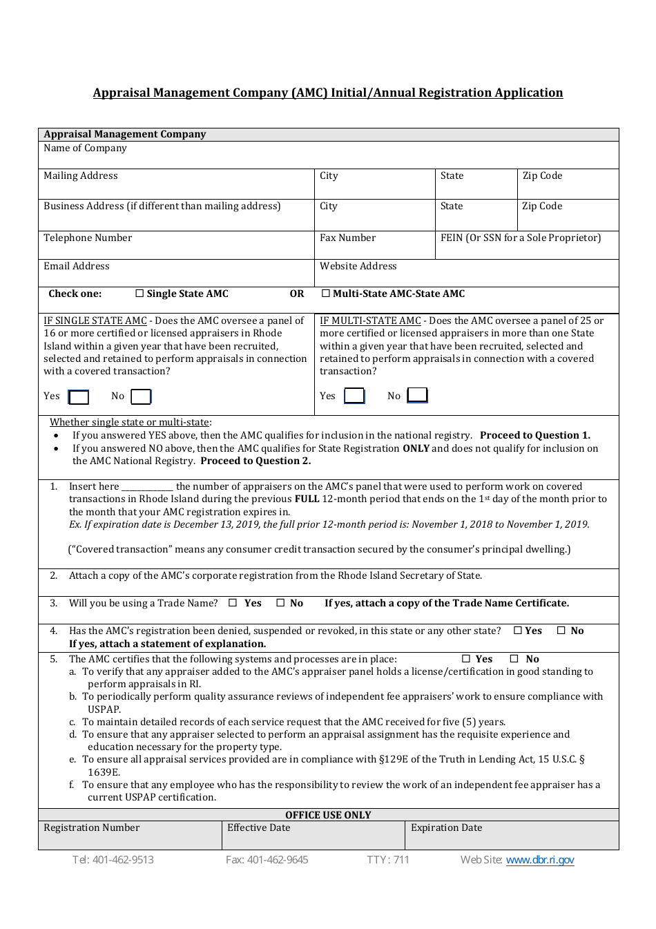Appraisal Management Company (AMC) Initial / Annual Registration Application - Rhode Island, Page 2