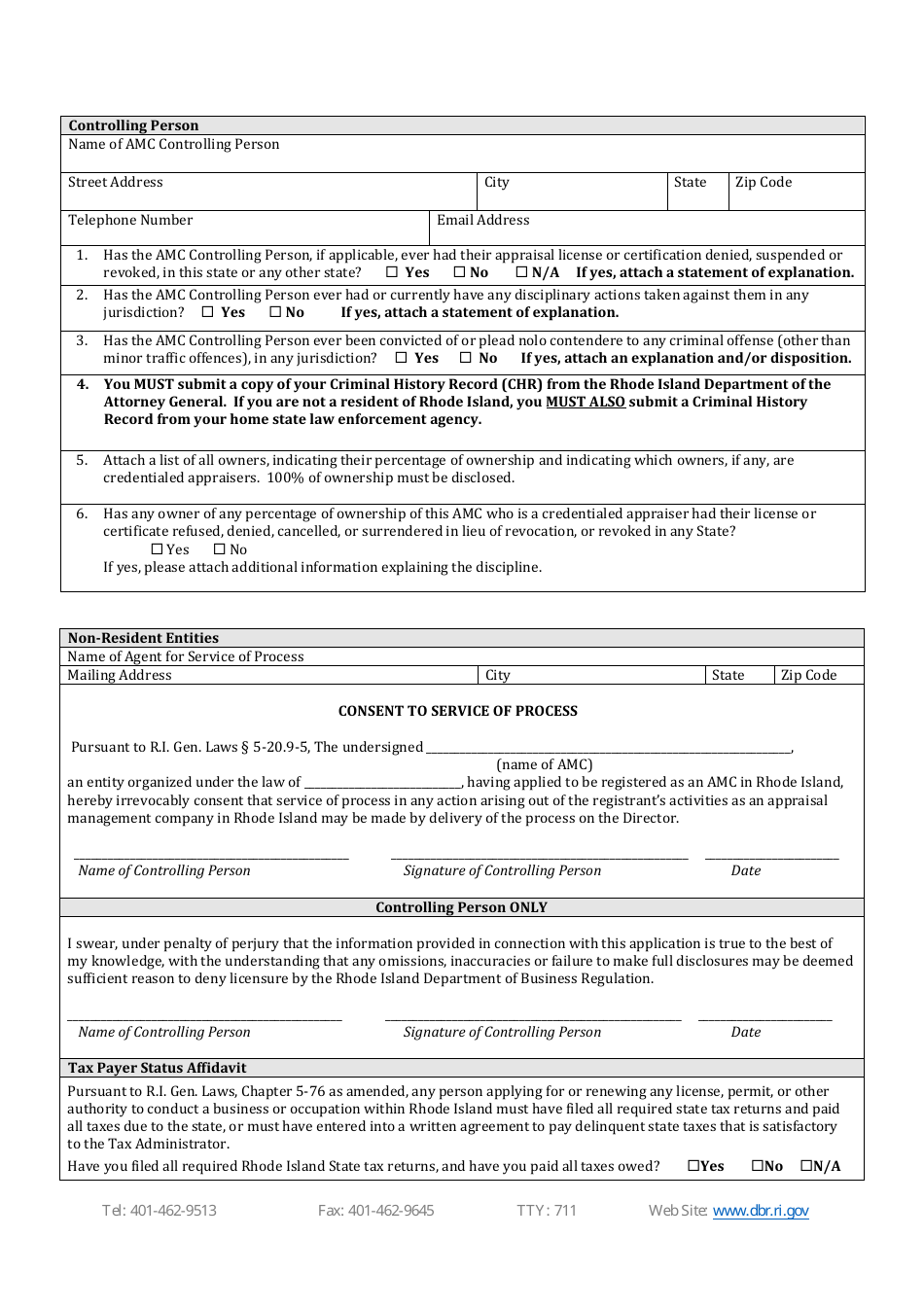 Appraisal Management Company (AMC) Initial / Annual Registration Application - Rhode Island, Page 3