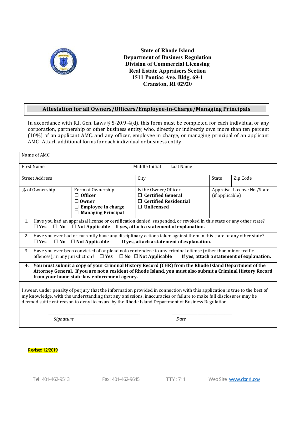 Appraisal Management Company (AMC) Initial / Annual Registration Application - Rhode Island, Page 4