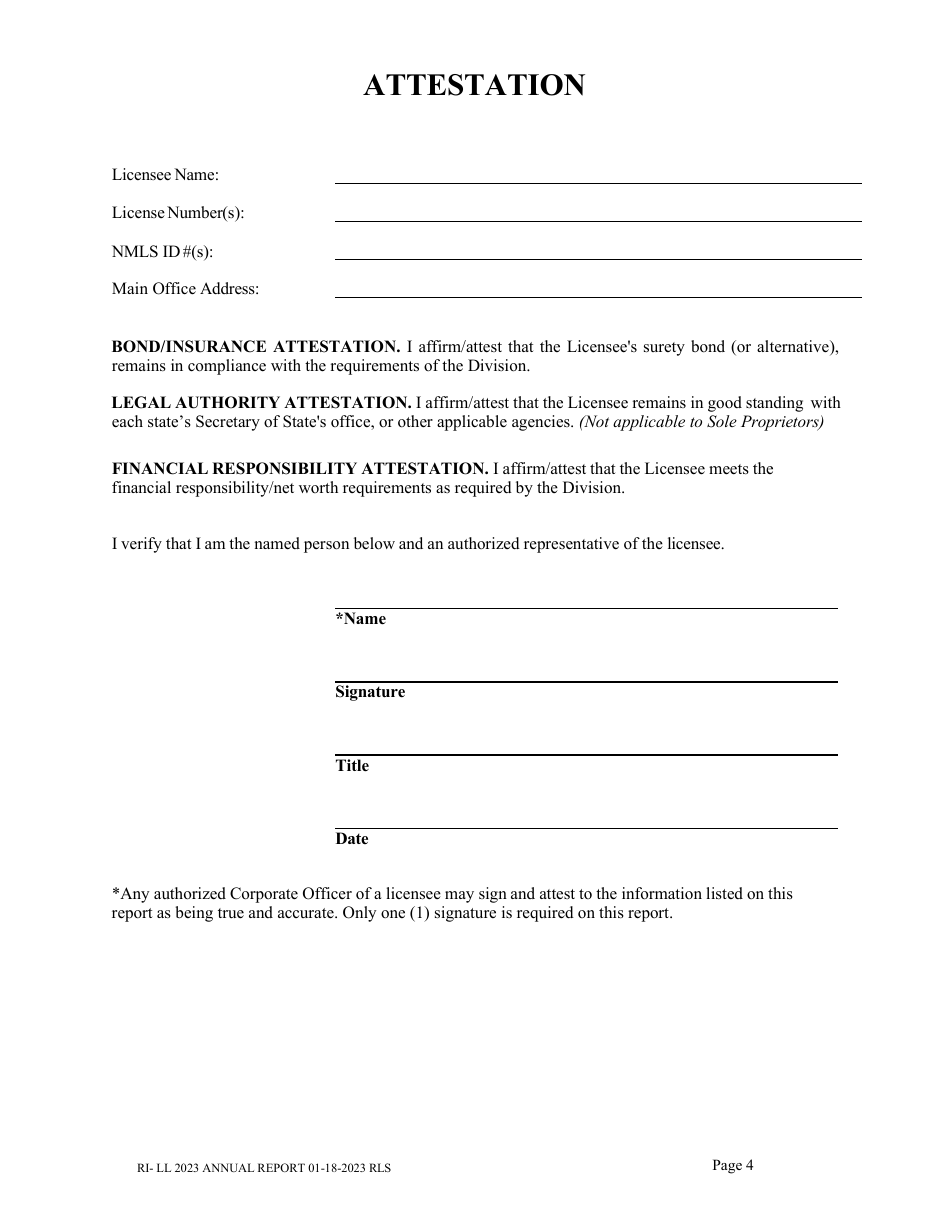 Lender and Loan Broker (Non-mortgage) Licensees Annual Report - Rhode Island, Page 3