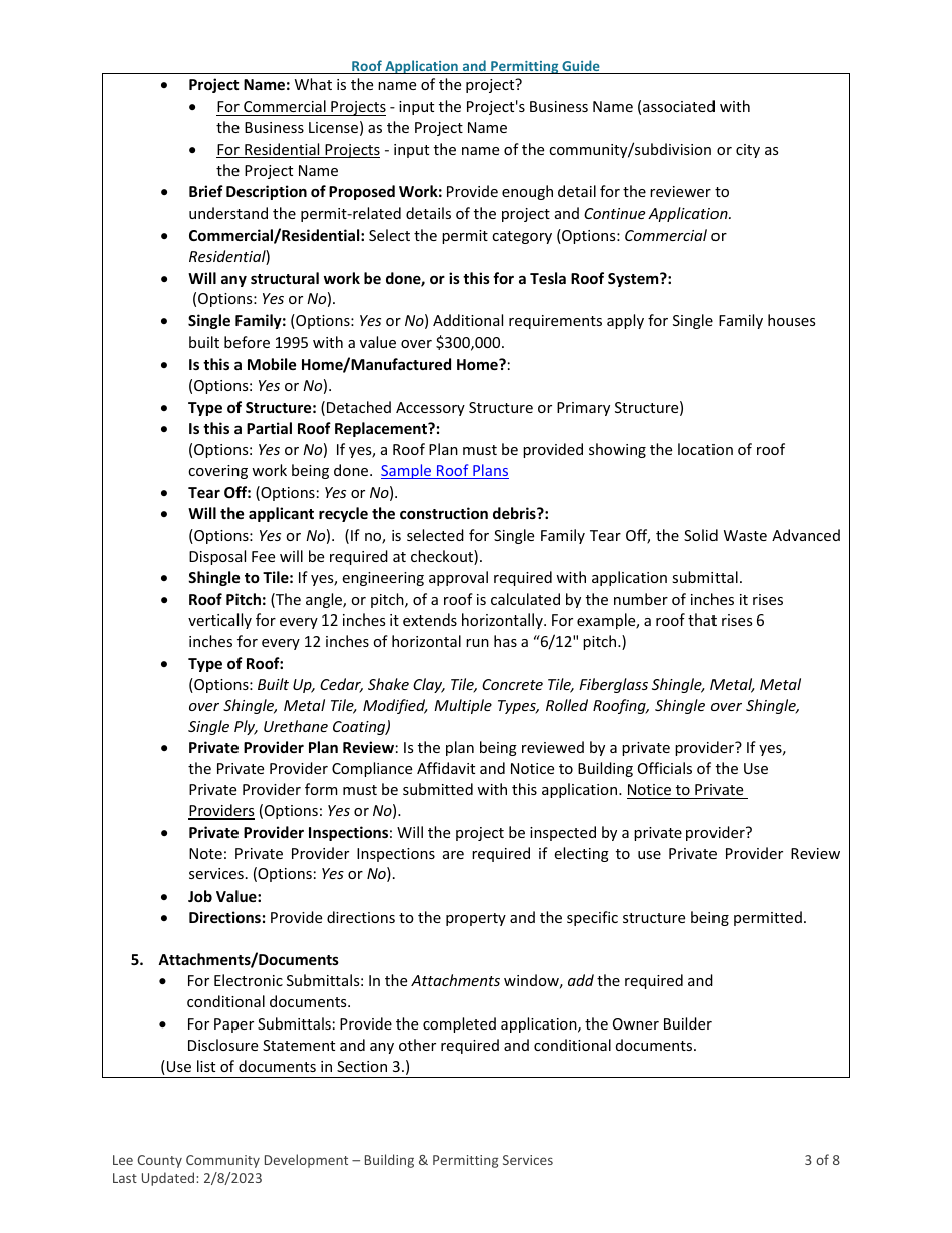 Instructions for Roof Covering Permit Application - Lee County, Florida, Page 3