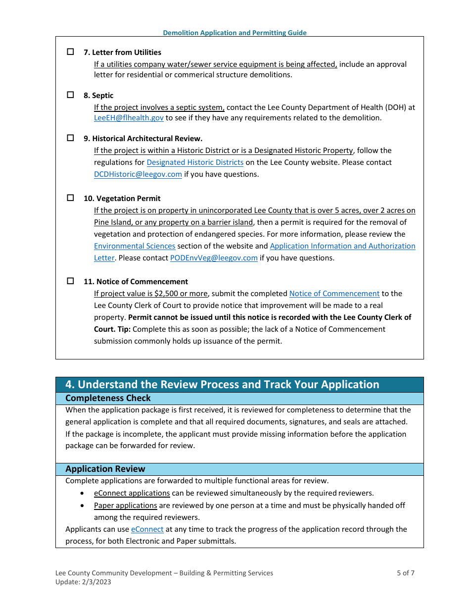 Instructions for Demolition Permit Application - Lee County, Florida, Page 5