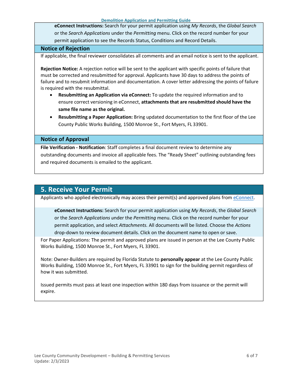 Instructions for Demolition Permit Application - Lee County, Florida, Page 6