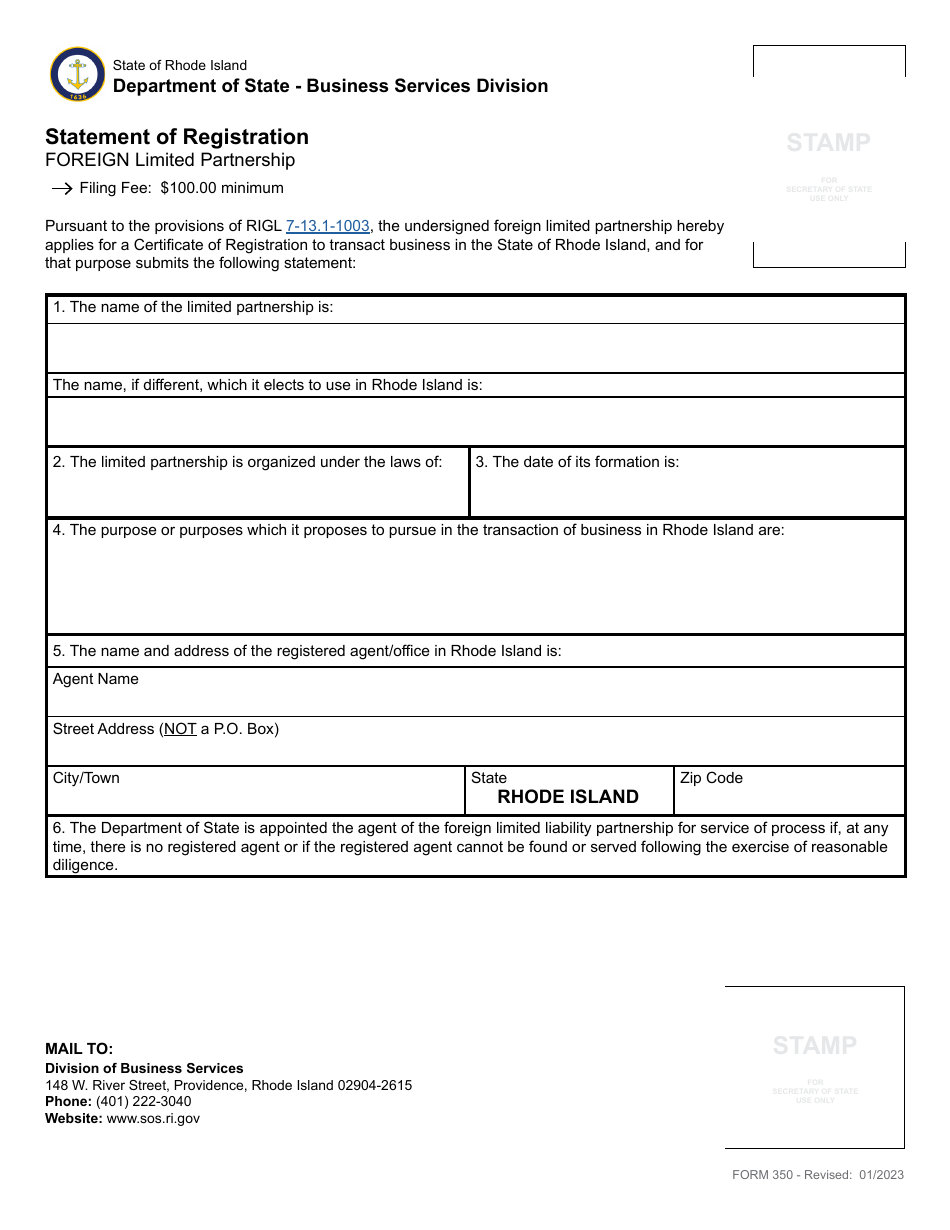 Form 350 Statement of Registration - Foreign Limited Partnership - Rhode Island, Page 3