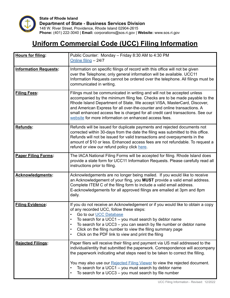 Form UCC11 Information Request - Rhode Island, Page 3