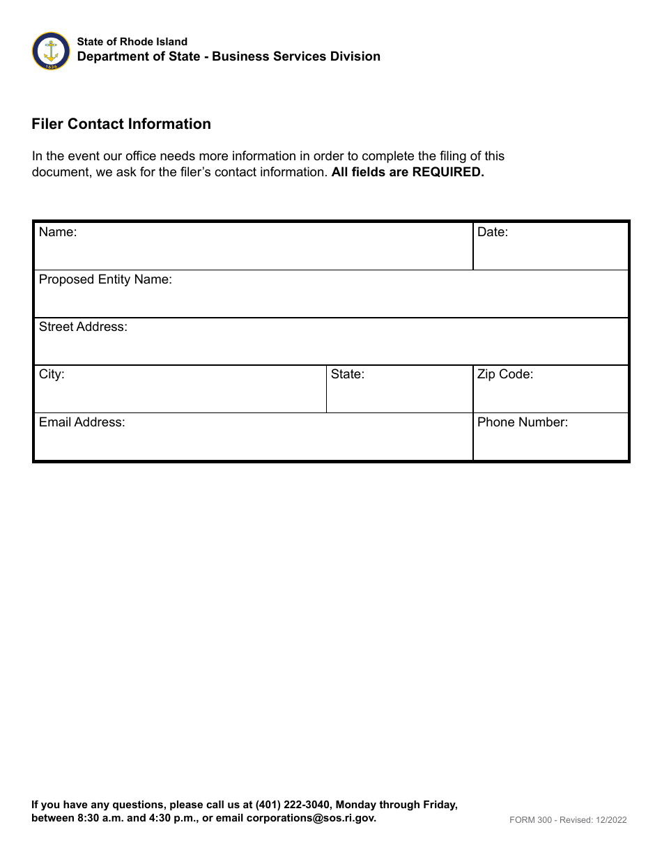 Form 300 Certificate of Limited Partnership - Domestic Limited Partnership - Rhode Island, Page 5