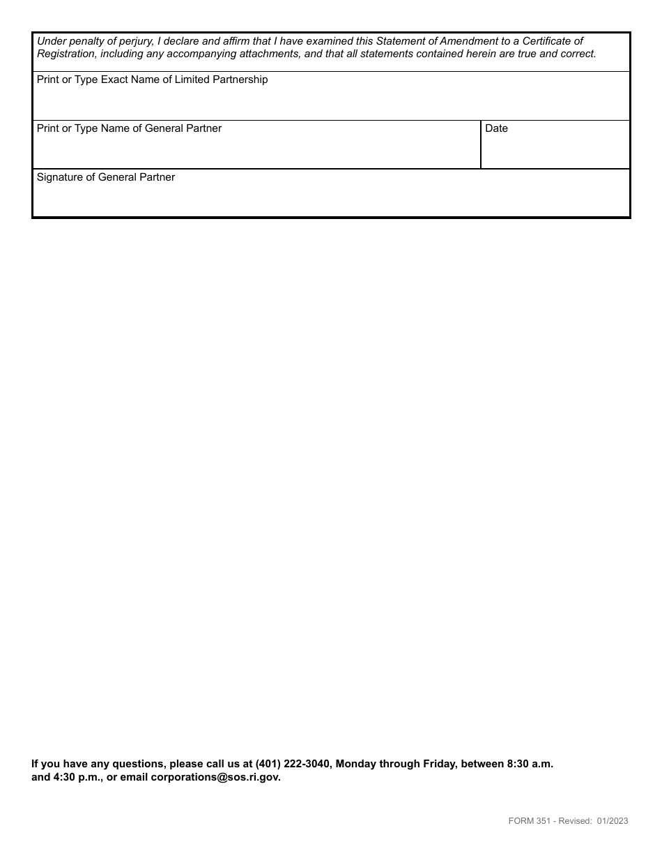 Form 351 - Fill Out, Sign Online and Download Fillable PDF, Rhode ...