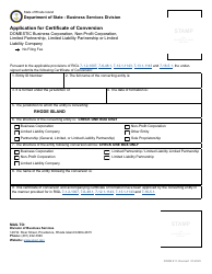 Form 611 Application for Certificate of Conversion - Domestic Business Corporation, Non-profit Corporation, Limited Partnership, Limited Liability Partnership or Limited Liability Company - Rhode Island, Page 2