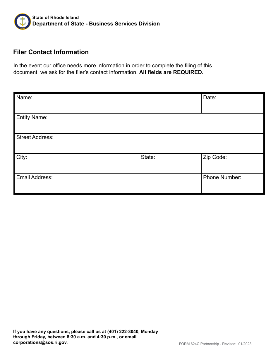 Form 624C Fictitious Business Name Statement - Domestic or Foreign Partnership - Rhode Island, Page 3