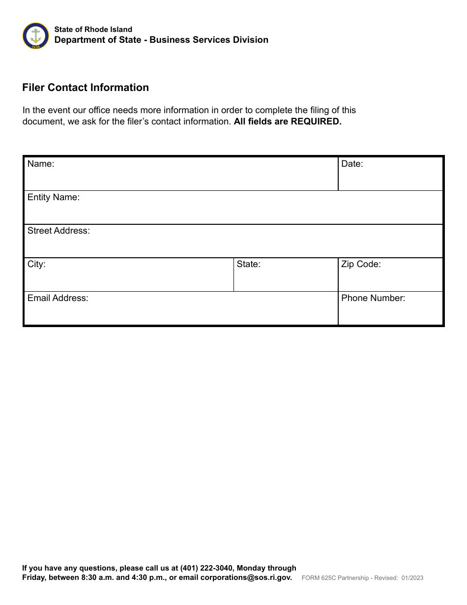 Form 625C Statement of Abandonment of Use of Fictitious Business Name - Domestic or Foreign Partnership - Rhode Island, Page 3