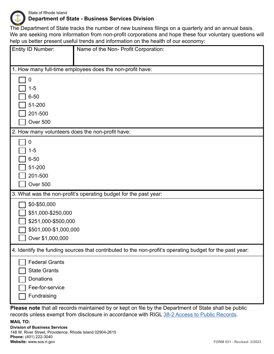 Form 631 Annual Report for a Non-profit Corporation - Rhode Island, Page 3