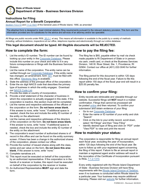 Form 633  Printable Pdf
