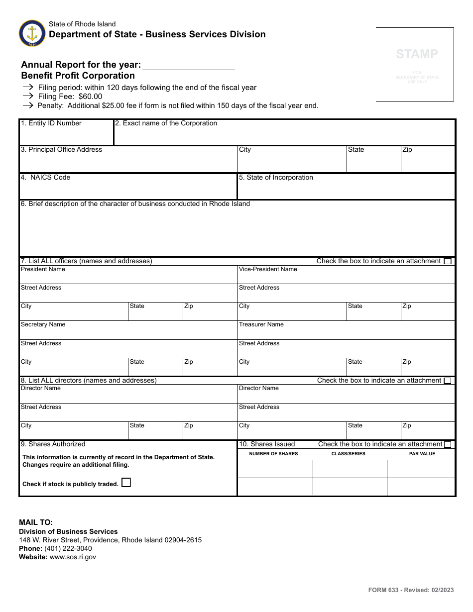 Form 633 Annual Report for a Benefit Corporation - Rhode Island, Page 2
