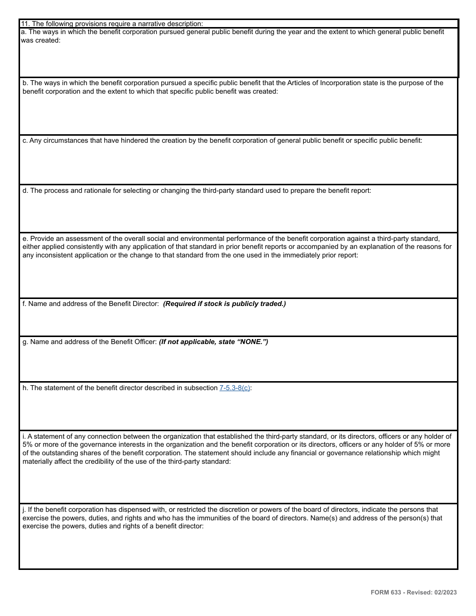 Form 633 Annual Report for a Benefit Corporation - Rhode Island, Page 3