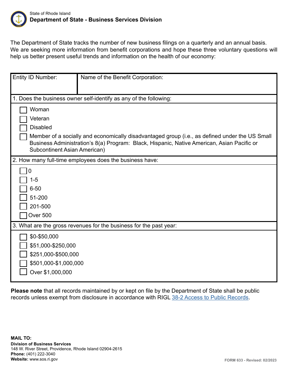 Form 633 Annual Report for a Benefit Corporation - Rhode Island, Page 5
