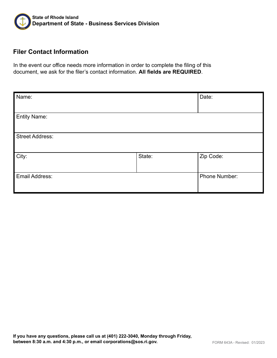 Form 643A Statement of Change of Registered Office - Domestic or Foreign Partnership - Rhode Island, Page 3